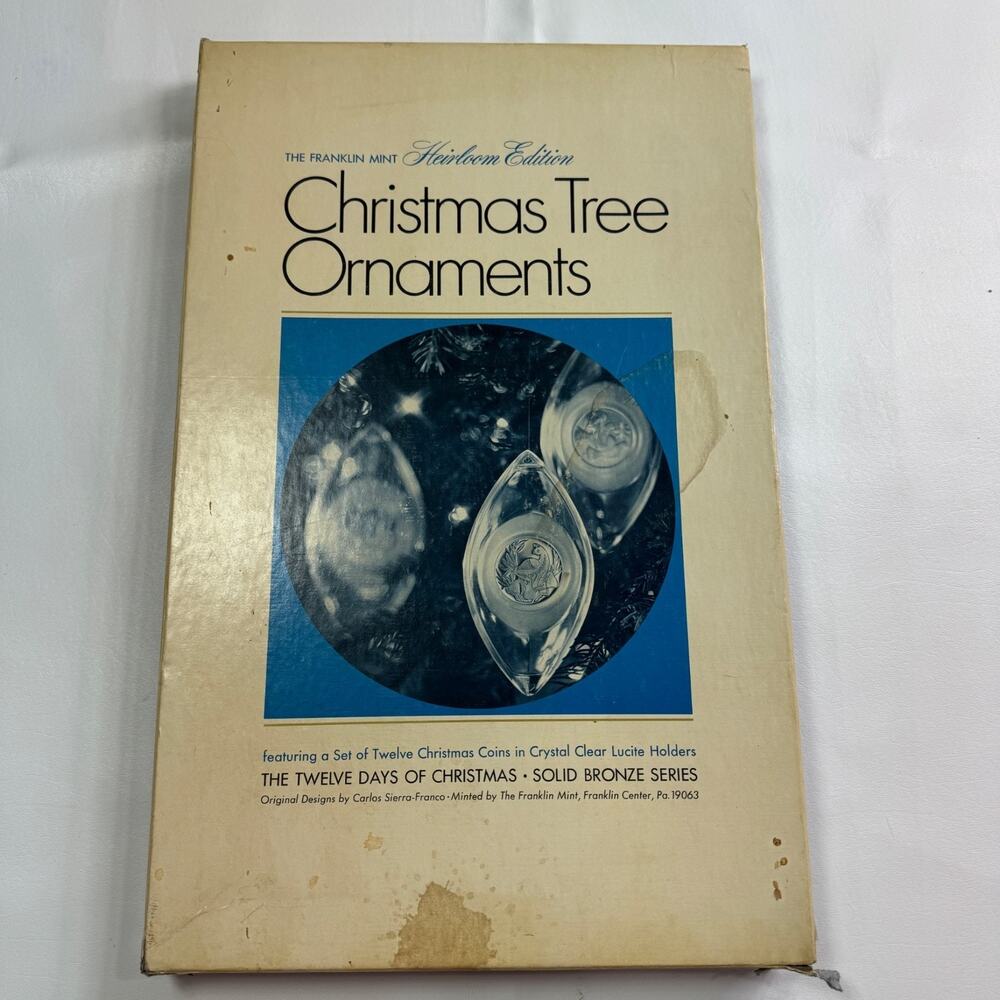 Franklin Mint Heirloom Edition Christmas Ornament Coin Set 12 Days Lucite Bronze